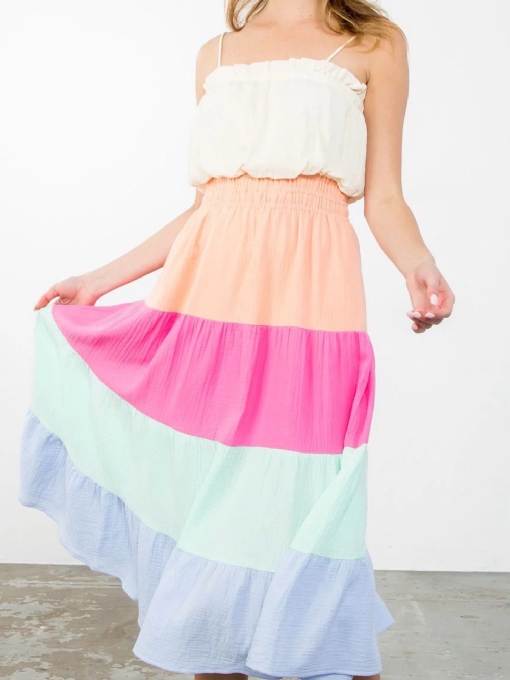 THML Cream, Peach, Pink, Mint & Lavender Tiered Sundress (worn once)